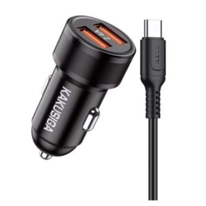 Caricabatterie da auto ricarica rapida 2xUSB 5V 2.4A con cavo type C