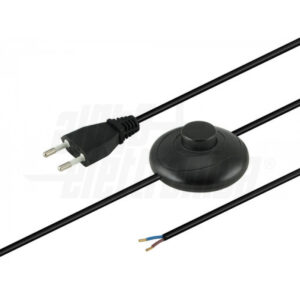Cavo rete 2x0,75 con spina 10A + interruttore a pedale e fili spellati, cavo 3 mt Nero