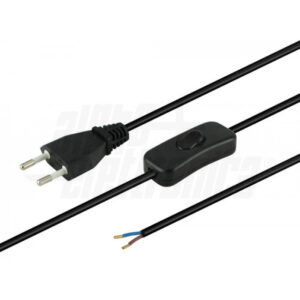 Cavo 2X0,75 con spina 10A + interruttore e fili spellati - 3 mt Nero