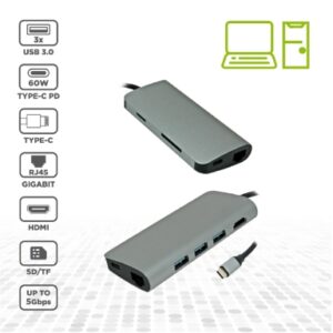 Convertitore USB-C/LAN con HUB USB 3.0 + hdmi/card reader